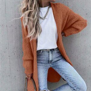 Brown Casual Women's Drop Shoulder Loose Fit Long Sweater